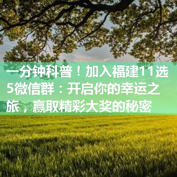 加入福建11选5微信群：开启你的幸运之旅，赢取精彩大奖的秘密