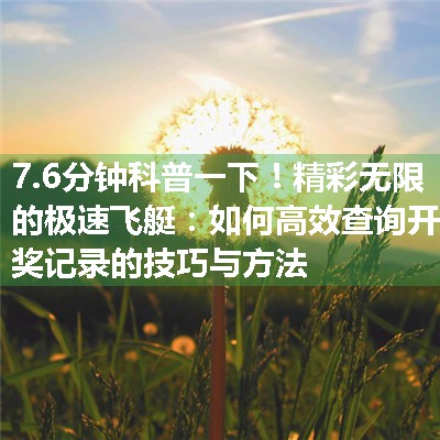 精彩无限的极速飞艇：如何高效查询开奖记录的技巧与方法