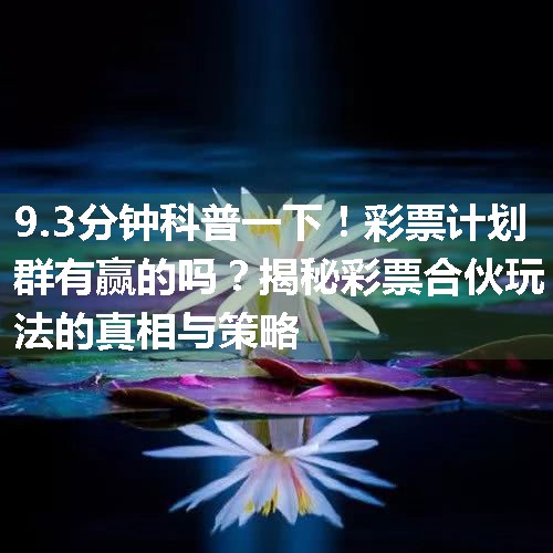 彩票计划群有赢的吗？揭秘彩票合伙玩法的真相与策略