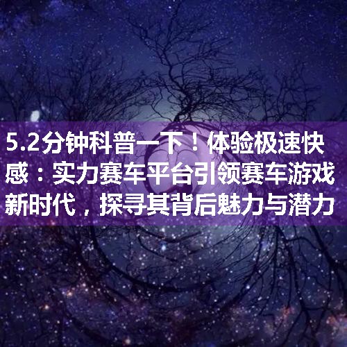 体验极速快感：实力赛车平台引领赛车游戏新时代，探寻其背后魅力与潜力