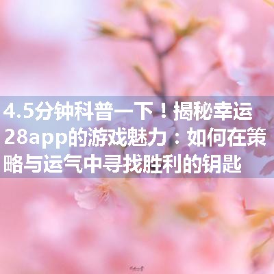 揭秘幸运28app的游戏魅力：如何在策略与运气中寻找胜利的钥匙