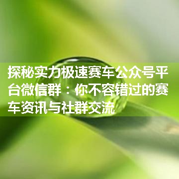 探秘实力极速赛车公众号平台微信群：你不容错过的赛车资讯与社群交流