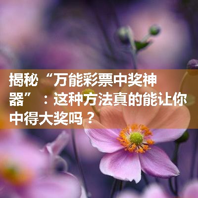 揭秘“万能彩票中奖神器”：这种方法真的能让你中得大奖吗？