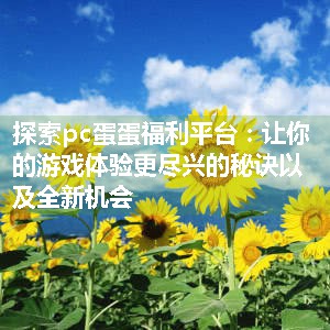 探索pc蛋蛋福利平台：让你的游戏体验更尽兴的秘诀以及全新机会