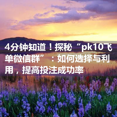 探秘“pk10飞单微信群”：如何选择与利用，提高投注成功率