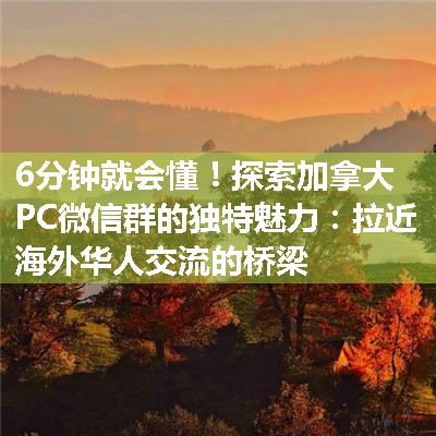 探索加拿大PC微信群的独特魅力：拉近海外华人交流的桥梁